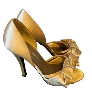 Adrienne Maloof Bronze “Yalissa" Open Toe Heels